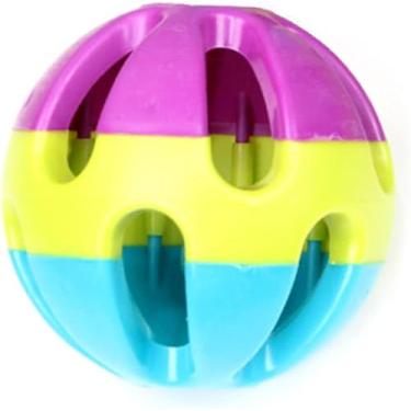 Imagem de Jowxsx Brinquedos multicoloridos para cães de raças médias a grandes, bola oca com sino interno de plástico interativo para aliviar o tédio, lançadores automáticos de bolas
