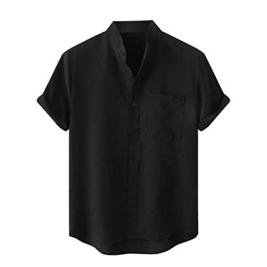 Imagem de Camisetas masculinas havaianas tropicais estampadas camiseta masculina manga curta gola tartaruga praia outono verão 2024, E-690 Preto, M