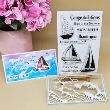 Imagem de Alinacutle Carimbos cortados e transparentes de corte de metal para artesanato em papel feito à mão cartões comemorativos scrapbooking e artes de álbum da Alina Crafts (matrizes de onda do mar e