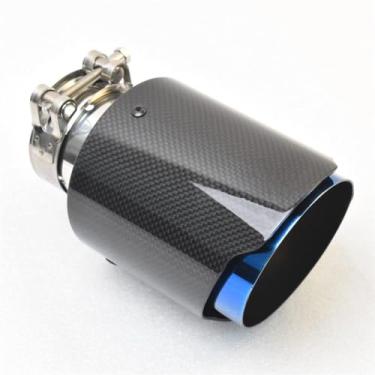 Imagem de Bico de escapamento de carro cauda garganta fibra de carbono revestimento preto brilhante azul 2,5 polegadas entrada de ar 4 polegadas porta de exaustão, comprimento total 9 polegadas, avião inclinado