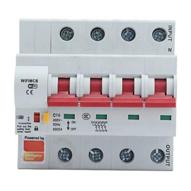 Imagem de Interruptor de Disjuntor 4P Smart WiFi AC 400V Com Trava de Segurança, Serviço de Fundo Confiável, Emparelhamento Rápido, Tensão de Suporte de Impulso de 6000V, para Casa, (16A)