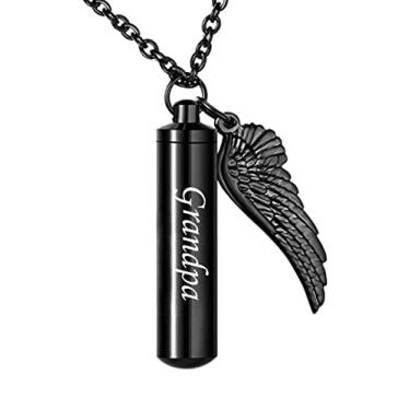 Imagem de MEMORIALU Colares de urna preta para cinzas, pingente de asa de anjo, joia de cremação, aço inoxidável, lembrança, memorial, Aço inoxidável, aço inoxidável
