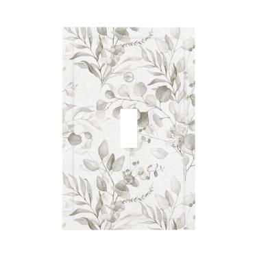 Imagem de Neutro Boho Pálido Branco Cinza Cinza Eucalipto Breezy Folha de Oliveira Flor Floral Decorativo Dispositivo de Alternância Única Decorador Interruptor de Luz Tampa de Placa de Parede 1 Gang Elétrica