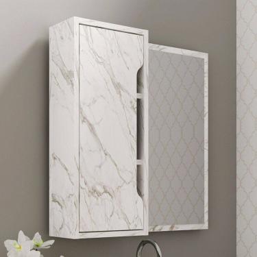 Imagem de Armário de Banheiro 1 Porta com Espelho Bn3648 Mármore Branco - Tecno Mobili