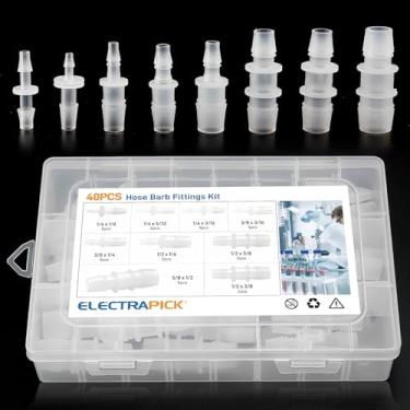 Imagem de ELECTRAPICK 40 peças de encaixe de farpa de mangueira, variedade de acessórios redutores de farpa de mangueira de plástico, redutor de farpa para ar gás água linha líquida cateter tubos adaptadores de