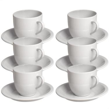 Imagem de Jogo 6 Xícara Chá Com Pires 95ml Branco em Porcelana - Mundo da Porcel