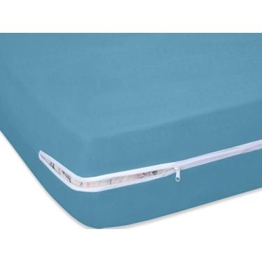 Imagem de Capa Colchão Azul Solteiro 30 Cm De Altura Malha 100% ALGODÃO Com Zípe