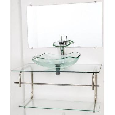 Imagem de Gabinete de vidro para banheiro inox 80cm cuba abaulada incolor - Cuba