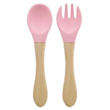 Imagem de Kit Colher e Garfo de Silicone com Cabo de Madeira HM6014 - Home Prese