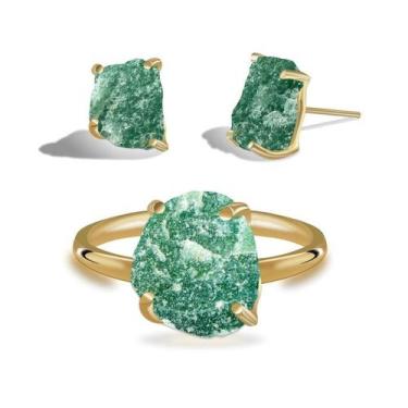 Imagem de Conjunto de Quartzo Verde - Cristal Natural, Banho Ouro 18k