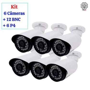 Imagem de Kit 6 Câmeras Ahd 2Mp-3.6Mm Uso Int/Ext +Conectores Bnc E P4 - Cftv
