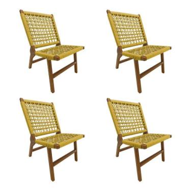 Imagem de Kit 4 Cadeiras Viena Base de Madeira Maciça e Corda Náutica Amarela - 