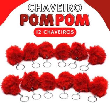 Imagem de Chaveiro Pompom Pelúcia Vermelho - 70Mm Kit C/12 Unidades - Nybc