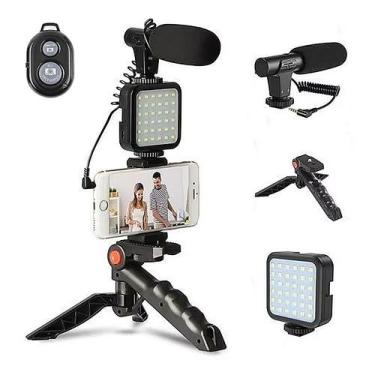 Imagem de Kit Gravação 5 Em 1 Tripe Celular Suporte Luz Led Microfone Com Contro