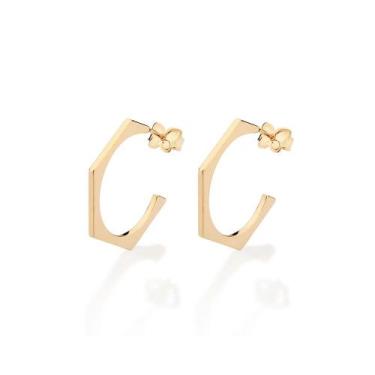 Imagem de Brincos rommanel banhado ouro 18k feminino meia argola angular 527383