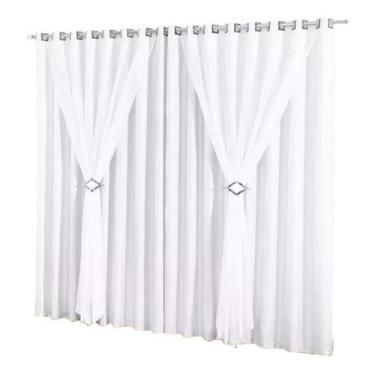 Imagem de Cortina Sala E Quarto 6m X 2,80m Voil Varao Ilhos Cromado com forro - 