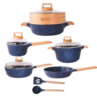 Imagem de Jogo de Panelas Antiaderente Mármore Cerâmico Saltê 13 Peças cor Azul