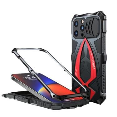 Imagem de Capa para iPhone 15 14 13 Pro Max 12 Xs 11 8 Plus XR SE3 SE2 Mini 7 proteção contra quedas metal + silicone capa de telefone com proteção tripla AA (preto + vermelho, iPhone 15 pro)