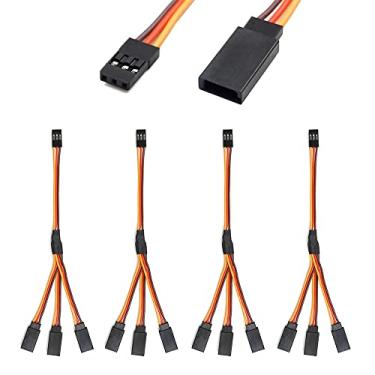 Imagem de Cabo divisor Servo Y Harness cabo conector de 3 pinos macho para fêmea cabo de extensão de 4 vias compatível com aviões JR Futaba RC carro (4 peças 1 to3)