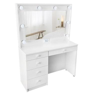 Imagem de Penteadeira Camarim bancada MDF, 5 Gavetas, completa, espelho, parte e