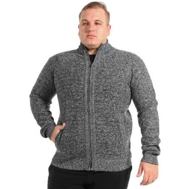 Imagem de Casaco Tricot Plus Size Anistia Aberto Forro Xadrez Mescla, Mescla esc