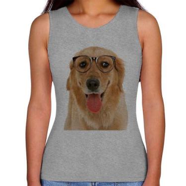 Imagem de Regata Feminina Golden Retriever de Óculos - Foca na Moda, Cinza, P