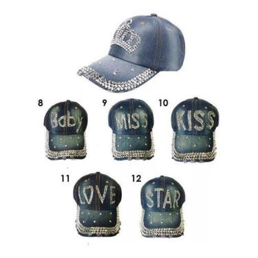 Imagem de Kit Com 6 Unidades De Bonés Jeans Strass Aba Curva Feminina - oem