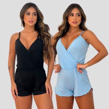 Imagem de Kit 2 Pijama Macaquinho Feminino Suede Alcinha Regulável - Apenas Ouse