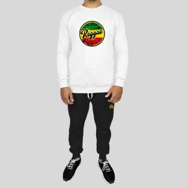 Imagem de Conjunto Calça e Blusa Moletom Careca Sem Capuz Algodão Estampado Regg