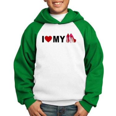 Imagem de Moletom Infantil I Love My Shoes - Foca na Moda, Branco, Verde, 6