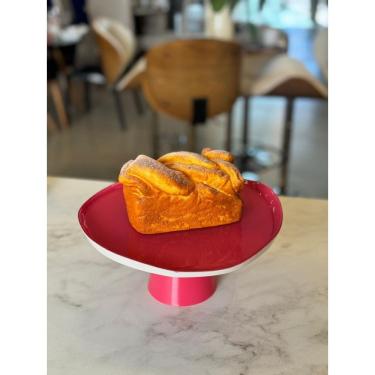 Imagem de Prato para bolo em vidro com pé 28xA12,5cm cor rosa e creme