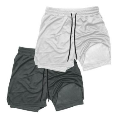 Imagem de Kit 2 Shorts Treino Dry Térmico 2 em 1 com Bolso para Cel. e Porta-Toalha Calção Fitness Academia-Masculino