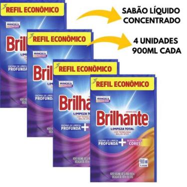 Imagem de Kit com 4 Unidades Sabão Liquido Brilhante 900ml cada Lava Roupas