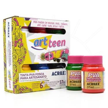 Imagem de Tinta PVA Fosca para Artesanato Art Teen - 6 cores - Acrilex