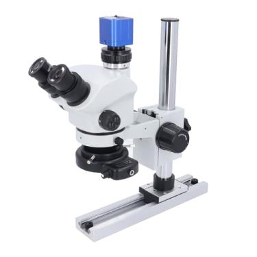 Imagem de Microscópio Trinocular Com Zoom Estéreo, Kit de Microscópio Trinocular Kit de Estereomicroscópio Trinocular Com Câmera de Vídeo 1080P de 24 MP e Suporte Deslizante para (Plugue UE)