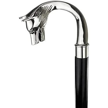 Imagem de Riylox Bengala de caminhada feita à mão com cabeça de lobengala de latão vintage vitoriana para homens e mulheres – Dobrável, bengala de caminhada para idosos e adultos, prata e preta