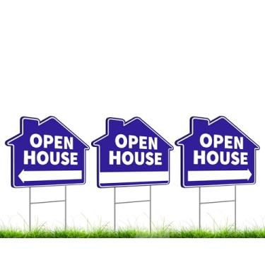 Imagem de Conjunto de 3 placas de dupla face Open House Real Estate 30,5 x 40,6 cm - Corretor de imóveis fornece setas direcionais grandes com estacas H-Wire - Moving Sale