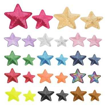 Imagem de PATIKIL Retalhos de lantejoulas com estrela de ferro, 28 peças costuradas em apliques bordados de lantejoulas com glitter para sapatos faça você mesmo, roupas, chapéus, mochilas, fantasias, cores