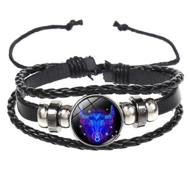 Imagem de BlingNuts Pulseira de signos do zodíaco para mulheres e homens, ajustável, 12 unidades, pulseiras de couro multicamadas, signo do zodíaco para joias de aniversário, F, Aço inoxidável, Sem Pedra