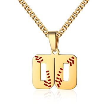 Imagem de Colar com número de beisebol para meninos 00-99 Atletas Jersey Número colar de aço inoxidável corrente banhada a ouro 55,88 cm pingente de beisebol personalizado presente de beisebol para homens e mulheres meninas, Aço inoxidável, não sabe