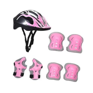 Imagem de simhoa Capacete infantil de bicicleta com joelheiras, engrenagem portátil, skate, capacete de bicicleta para skate, patinação em linha, multiesportes, Rosa
