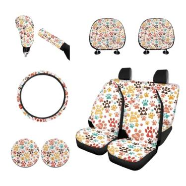 Imagem de XYZCANDO Capa de assento de carro com estampa de pata de cachorro, conjunto completo de 11 peças com porta-copos/capa de câmbio de marcha/capa de freio de mão/capas de encosto de cabeça de carro/capa
