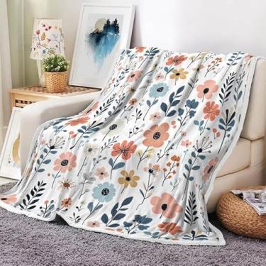 Imagem de Cobertores florais, cobertor rústico de flanela de flores silvestres, macio, flanela, quente, bege, plantas florais para decoração boho cobertores de cama de flores para sofá-cama - todas as estações