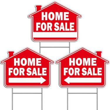 Imagem de Placa de casa para venda com estacas, para venda pelo proprietário placas para imóveis, placa de quintal para casa imobiliária (pacote com 3)