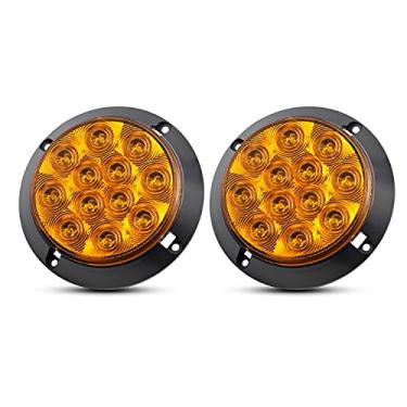 Imagem de Meerkatt (pacote com 2 luzes traseiras redondas âmbar de 10 cm) 12 diodos fluxo F3 LED durável caminhão caminhão trator carro 12V DC à prova de choque GK12