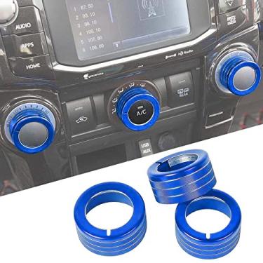 Imagem de JeCar Tampa do botão do interruptor de ar condicionado liga de alumínio acessório decoração guarnição compatível com Toyota 4Runner 2010-2020, azul, 3 peças