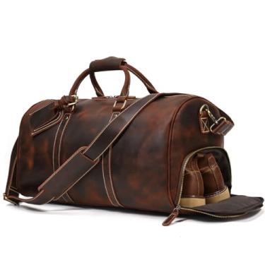 Imagem de Bolsas de couro genuíno para viagem masculinas e femininas bolsas de couro durante a noite bolsas de couro esportivo academia, Marrom 9804, Medium, Retrô