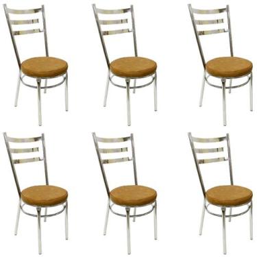 Imagem de Conjunto 6 Cadeiras de Cozinha Redonda com Reforço Cromada Assento Gro