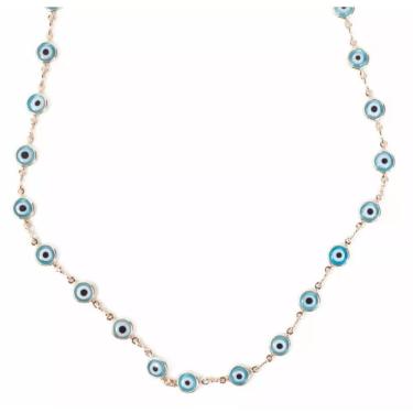Imagem de Colar Olho Grego Turco Azul Claro Folheado a Ouro 18k