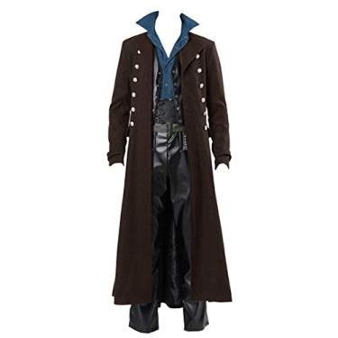 Imagem de Jaqueta masculina Steampunk vintage gótica vitoriana casaco uniforme fantasia de Halloween, Marrom, G